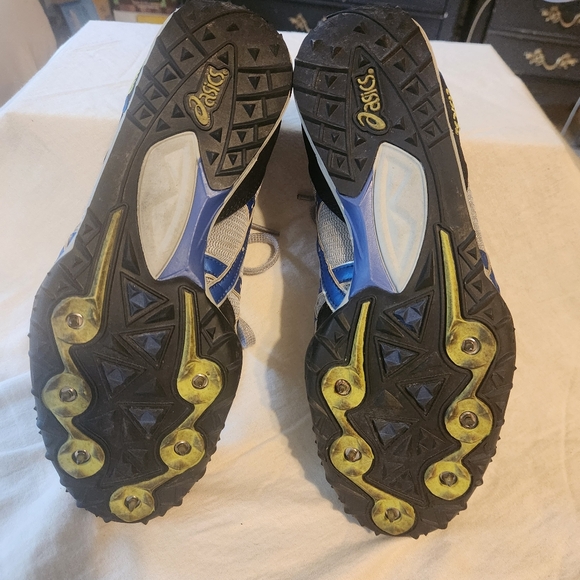 Mens Size 9 Asics Black and Gray Sneakers with Blue and Yellow Accents - Picture 7 of 7